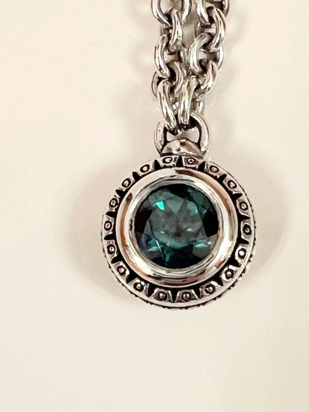 David & Ronnie Sterling Silver (925)/14K Accents, Green Crystal Pendant Necklace